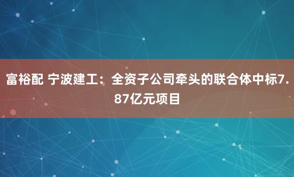 富裕配 宁波建工：全资子公司牵头的联合体中标7.87亿元项目